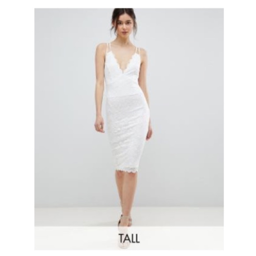 City Goddess Tall London White Strappy Lace Midi Dress Size US 6